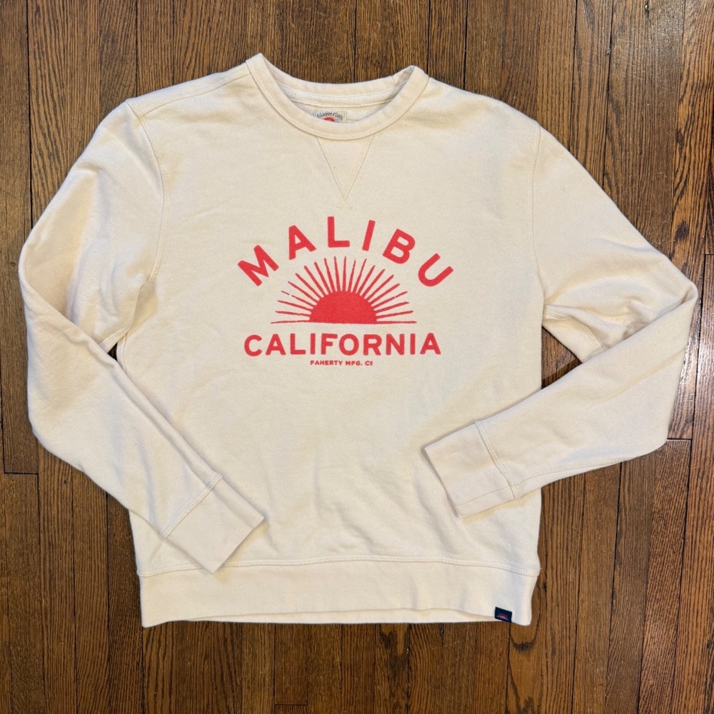 Faherty Brand Malibu California Graphic Sweatshirt Cream Red Sun Small